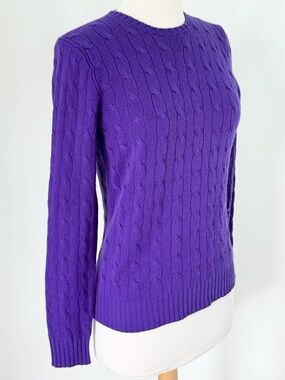 Ralph Lauren Black Label Slim Fit 100% Cashmere Cable Crewneck Sweater Sz Medium